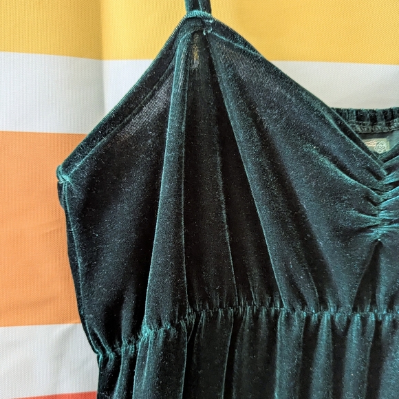 Vintage Velvet Green Slip Dress Y2K 90s Whimsigoth Grunge Dark Acadamia Witchy M - Picture 6 of 11